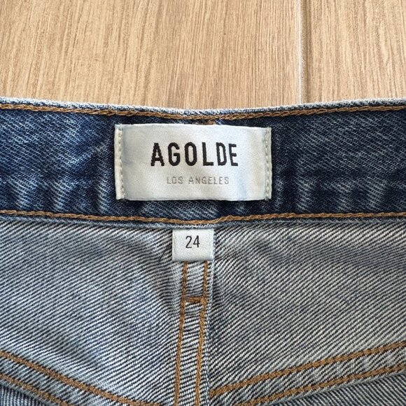 AGOLDE Cooper Cargo Jeans Women's 24 Blue Denim Medium Wash Pockets Utility - Picture 2 of 10